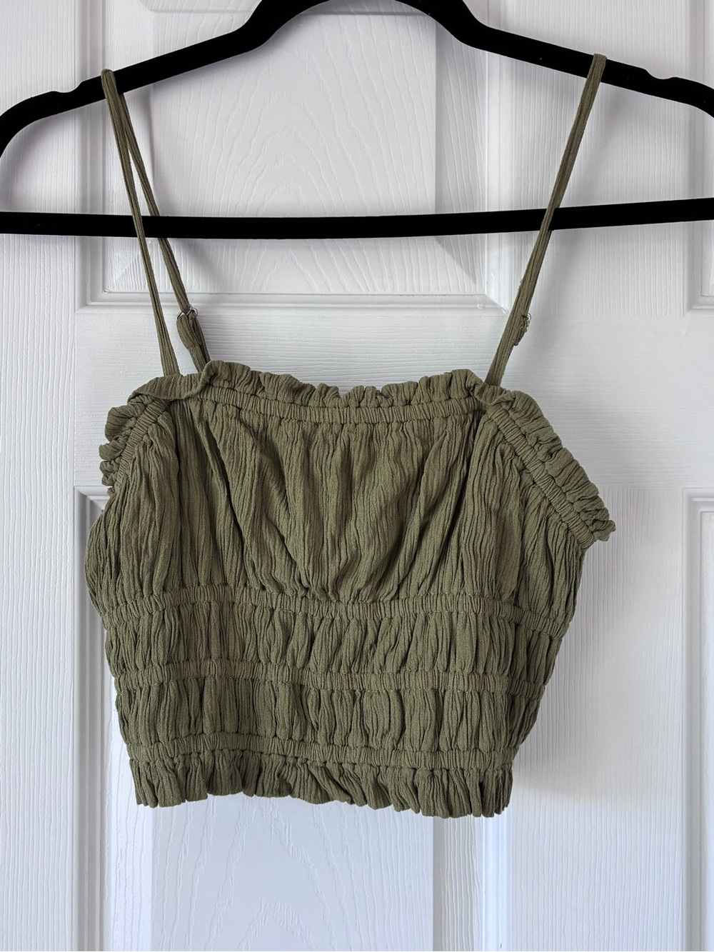 Japna Olive Green Smocked Cropped Camisole